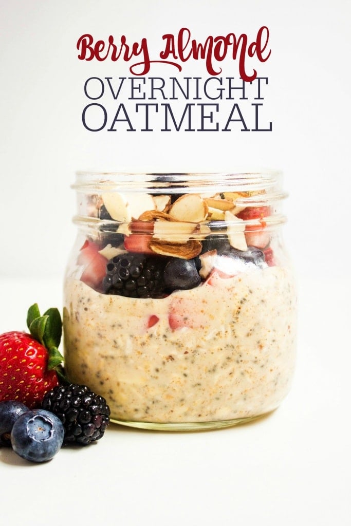 almond milk overnight oats with berries in a mason jar