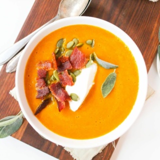 butternut squash carrot soup in a bowl