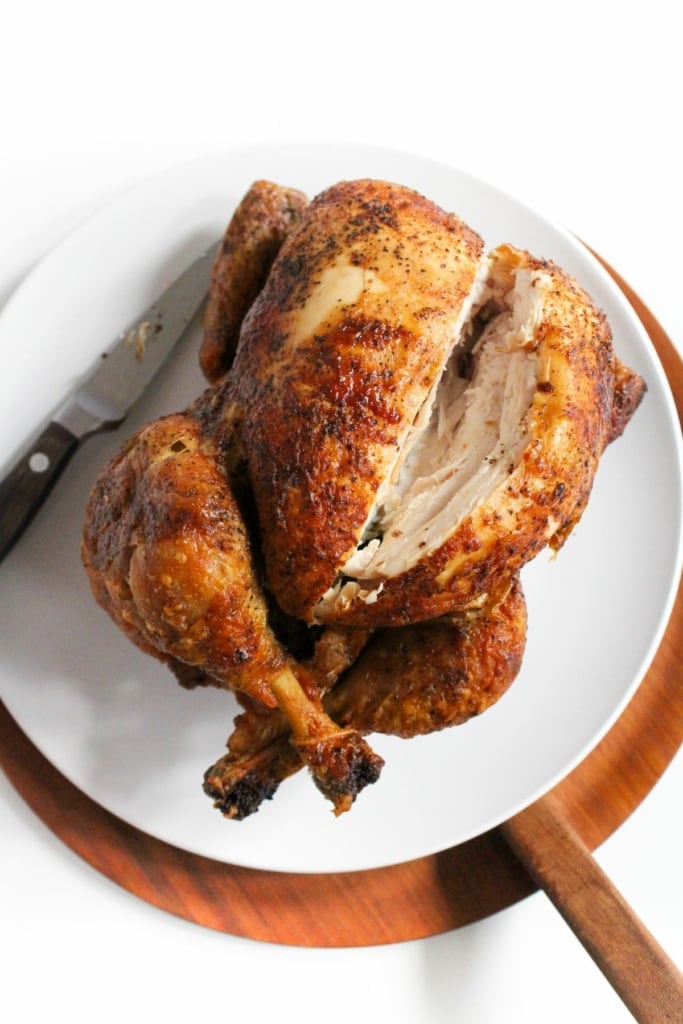 rotisserie chicken sliced down the breastbone