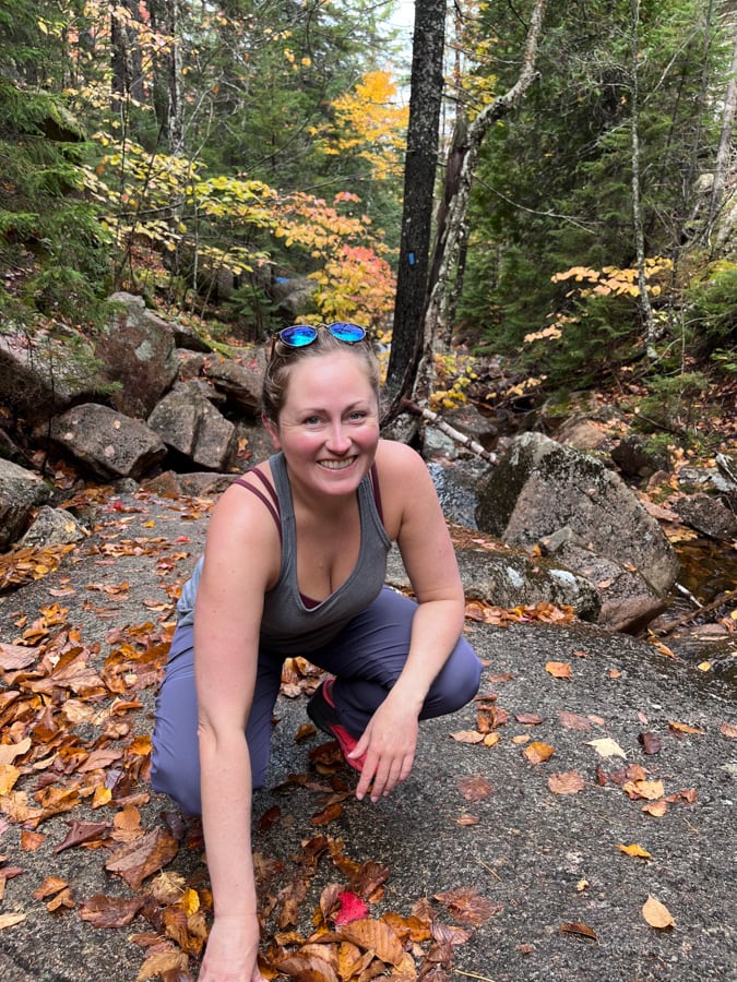 anne mauney hiking the giant slide in acadia