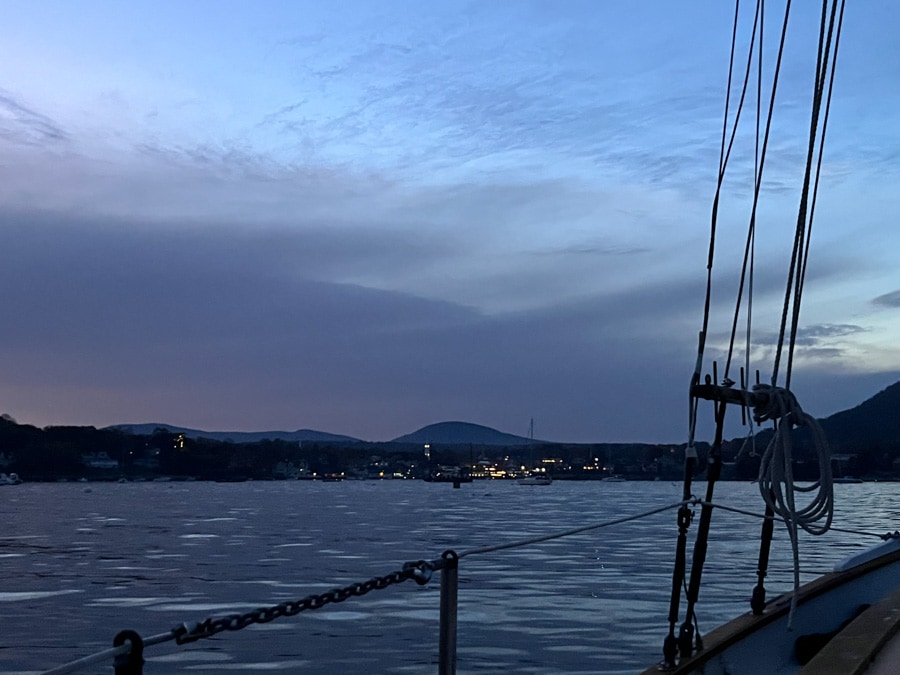 sunset from a sailboat in camden maine