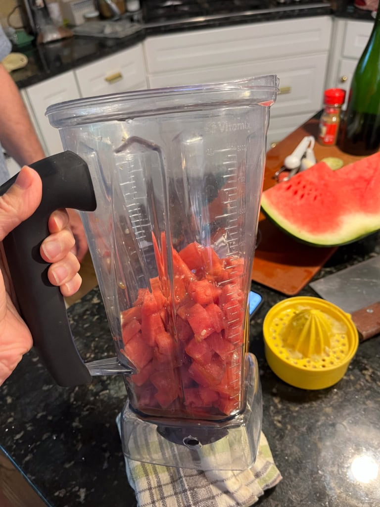blending watermelon into a sauce