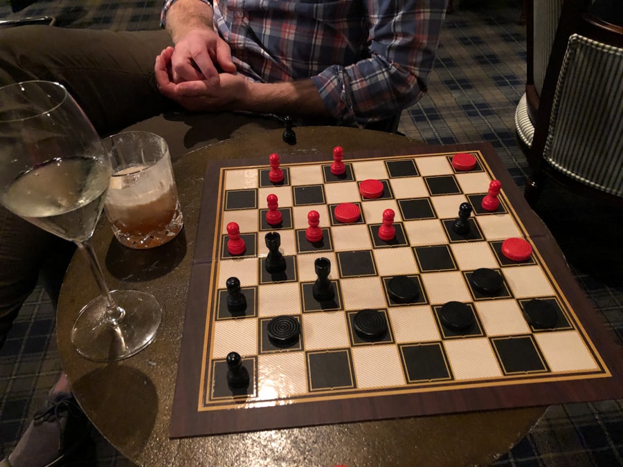 playing checkers with chess pieces