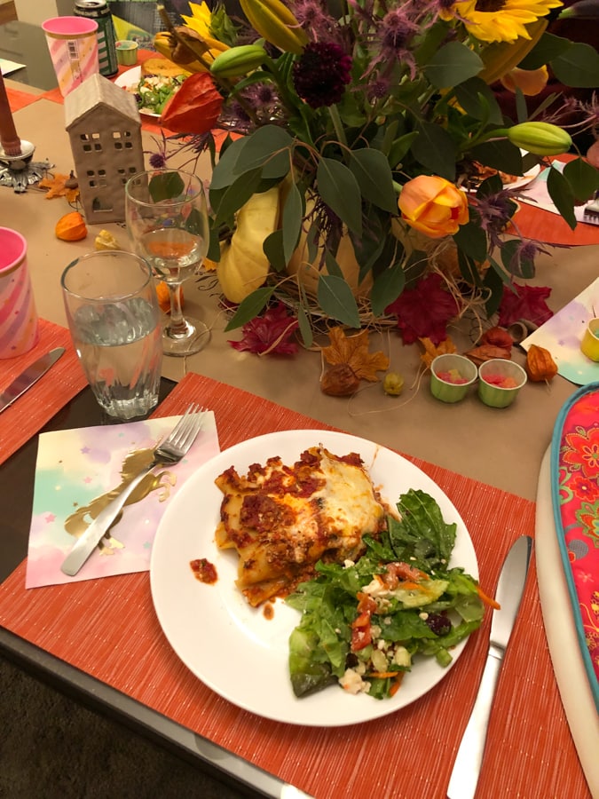 lasagna and salad