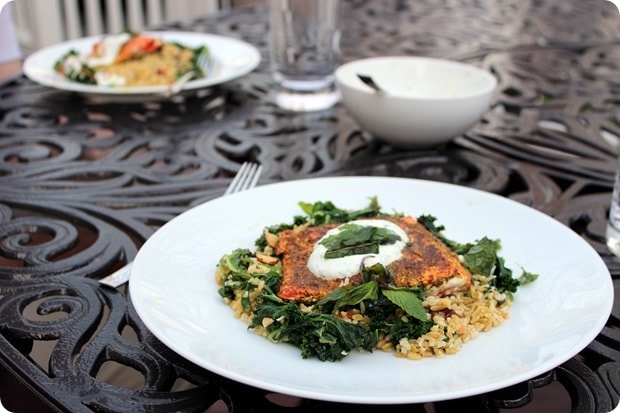 salmon with freekah and yogurt