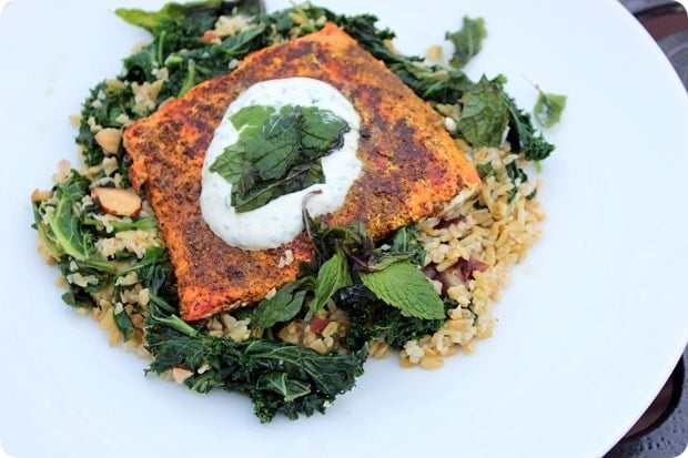 salmon with kale and yogurt