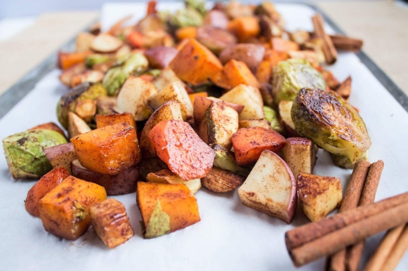 maple cinnamon roasted vegetables - side dishes for chicken