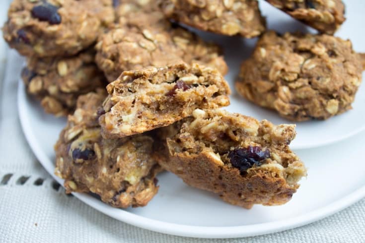 pile of oatmeal banana pumpkin cookies on a white plate