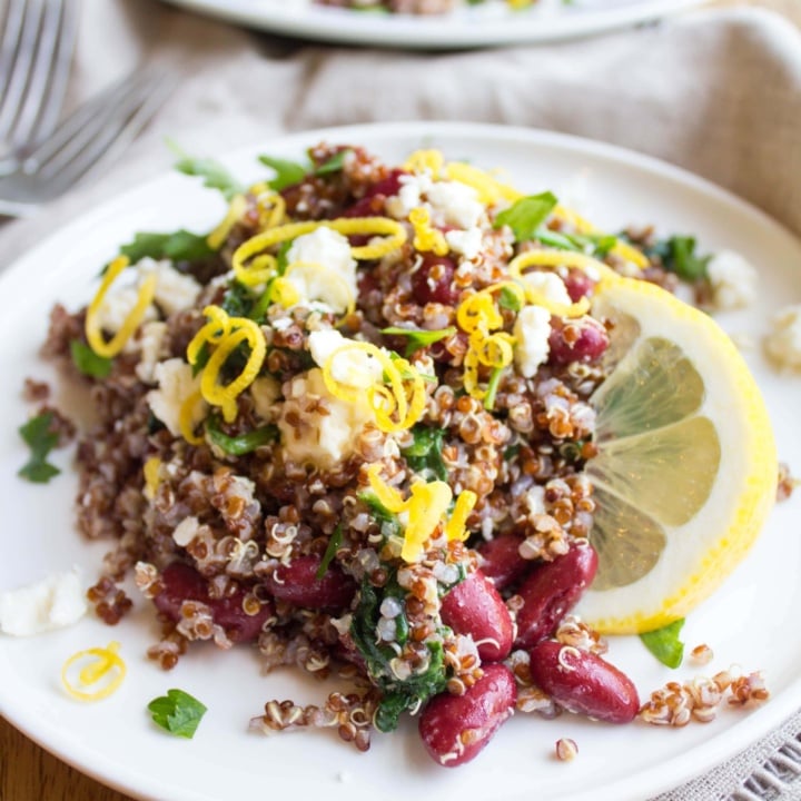 Lemony Quinoa Salad with Spinach, Feta & Kidney Beans
