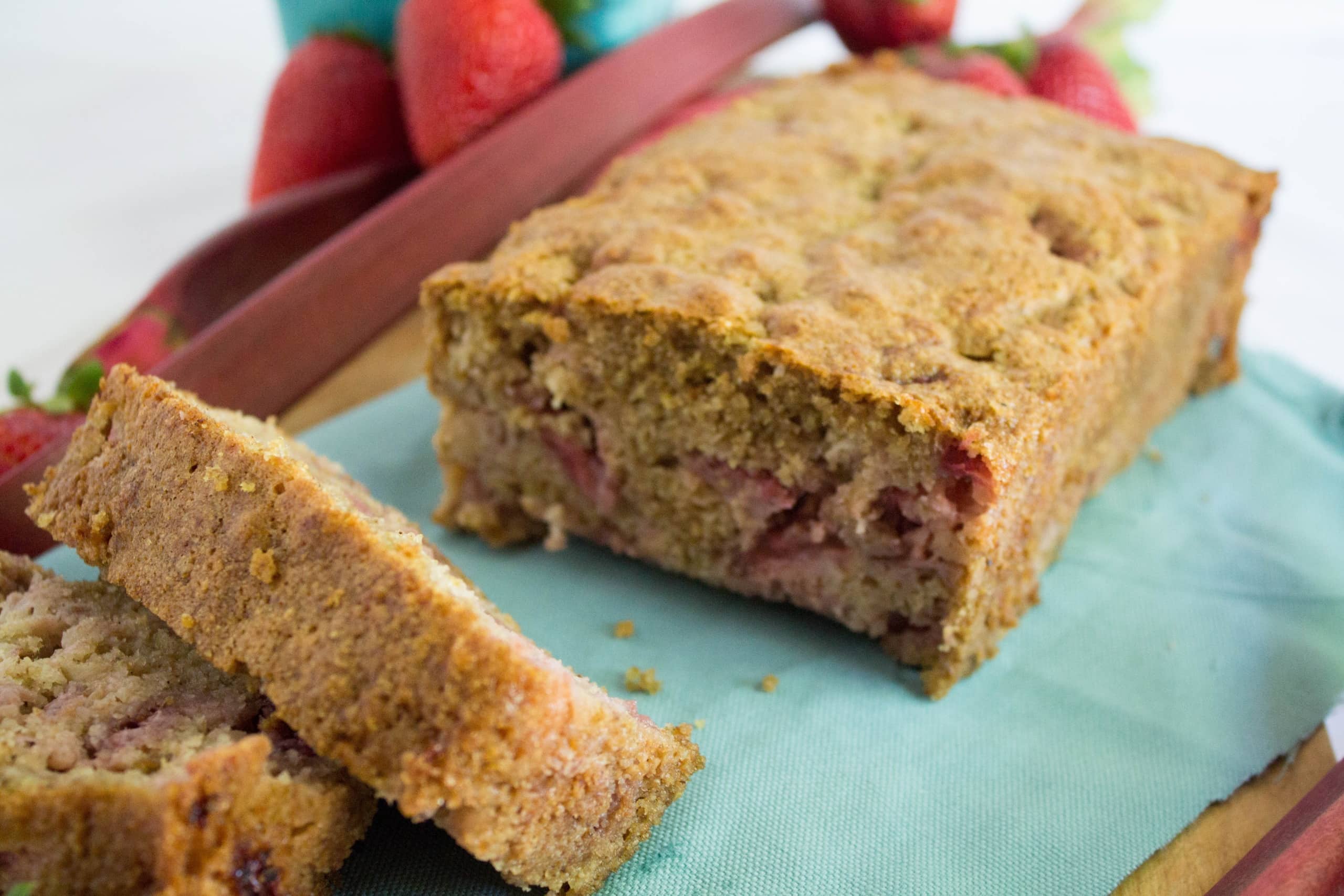 sliced strawberry rhubarb bread
