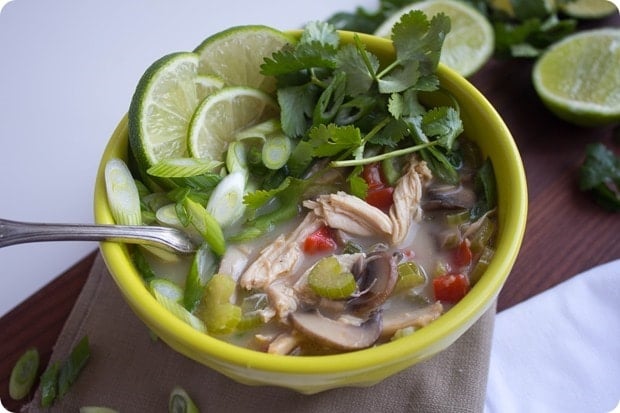 thai coconut chicken soup 2 thai coconut chicken soup in a bowl with garnishes