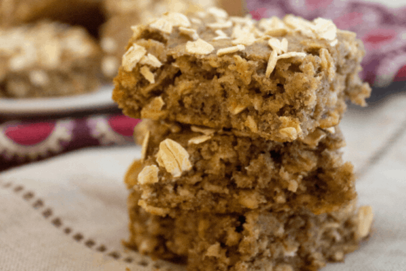 almond butter banana breakfast bars made with overripe bananas