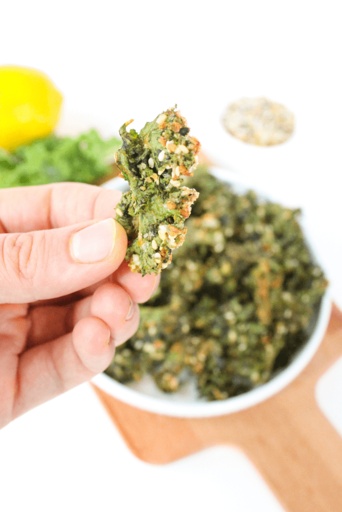 baked kale chips close up