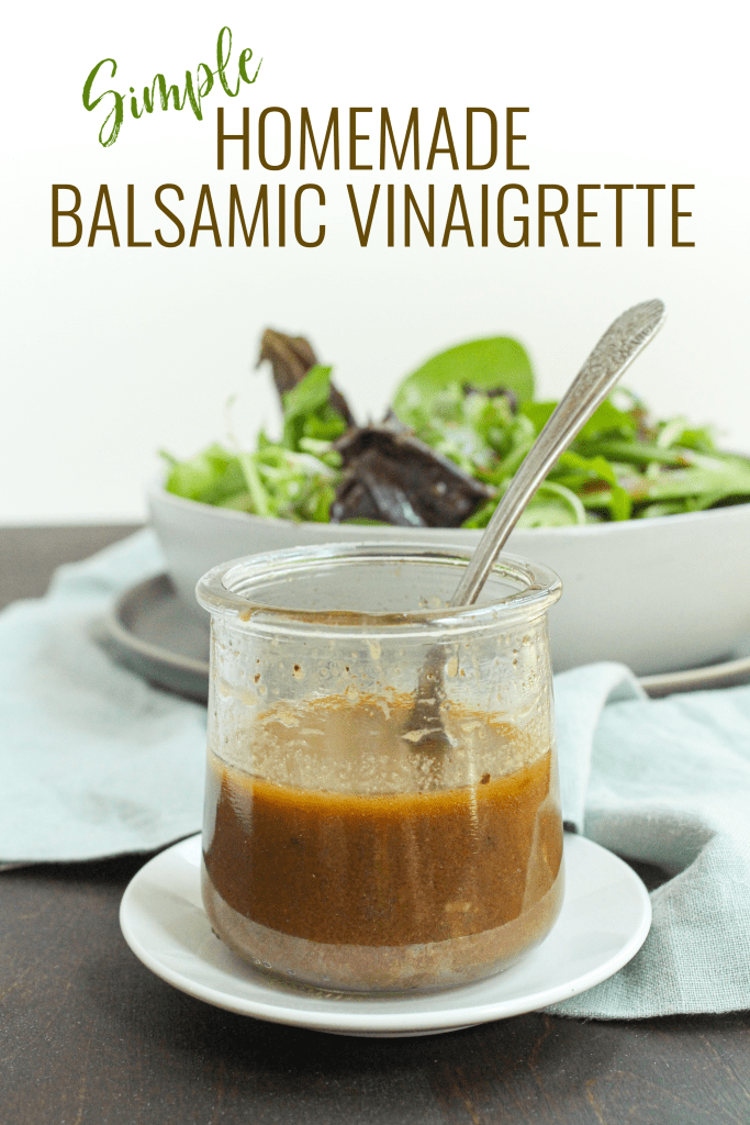 simple homemade vinaigrette with lemon and balsamic in a glass jar