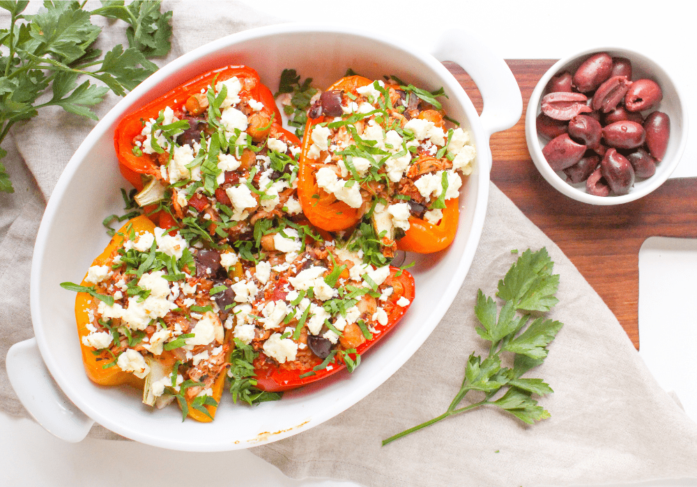 Mediterranean chicken stuffed peppers