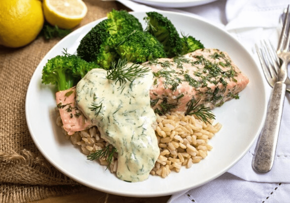 baked salmon with lemon mustard dill sauce