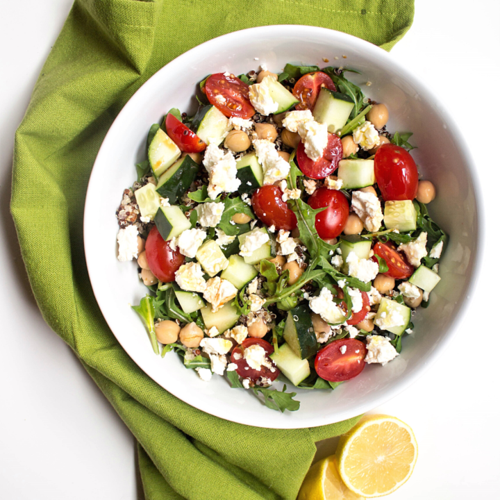 Quinoa Chickpea Salad with Feta & Arugula (Easy Packed Lunch)